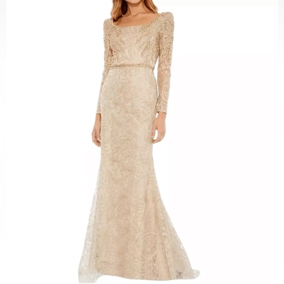 MAC DUGGAL GOLDEN GODDESS CRYSTAL LACE TRUMPET - Picture 1 of 3